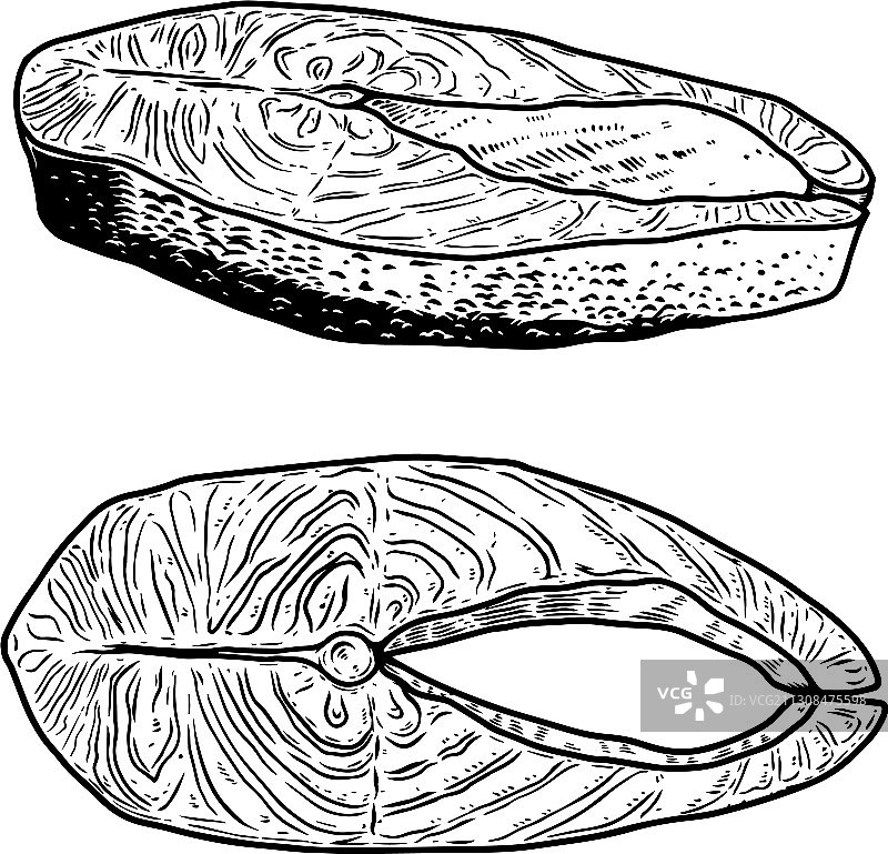 雕刻风格的三文鱼肉块图片素材