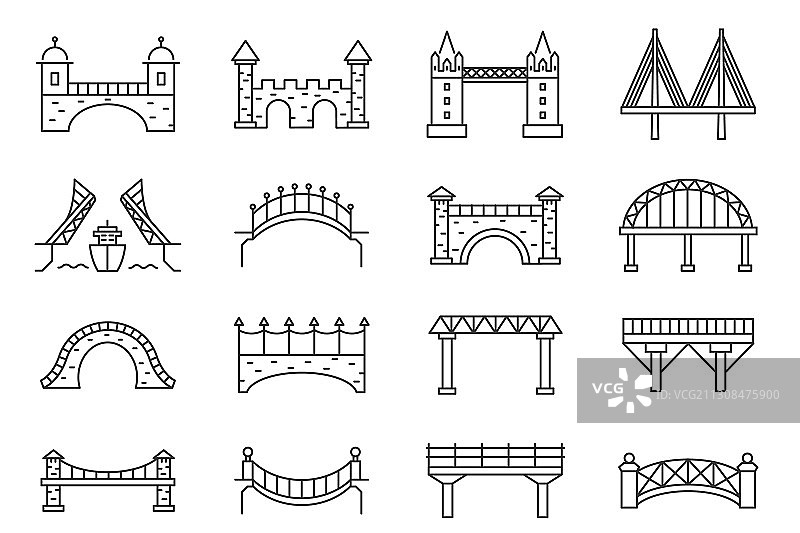桥梁剪影：吊桥、高架桥、渡槽图片素材