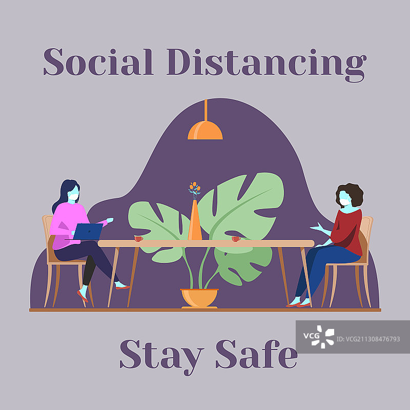 两个女人保持社交距离和安全图片素材