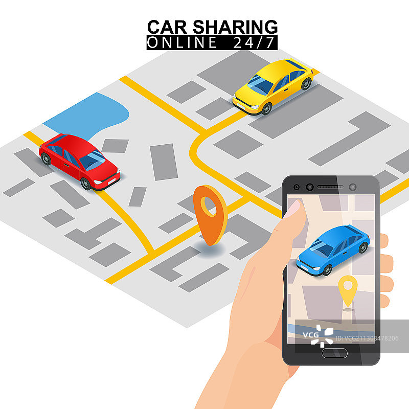 汽车共享2.5D手持智能手机屏幕图片素材