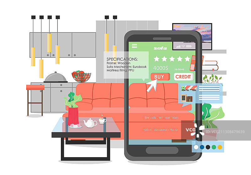 在线家具购物APP扁平设计图片素材