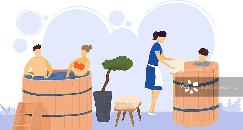 木制浴缸：放松身心的水疗护理图片素材