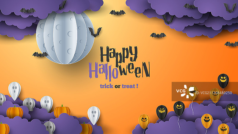 快乐万圣节剪纸背景图片素材