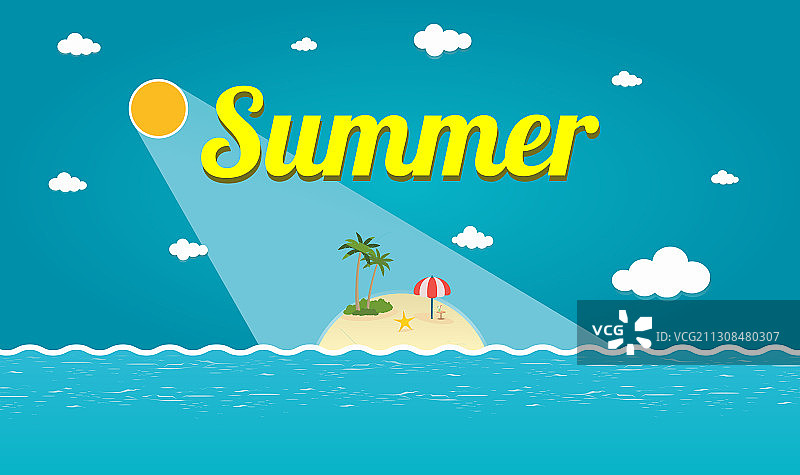 蓝天下有棕榈树的热带岛屿图片素材