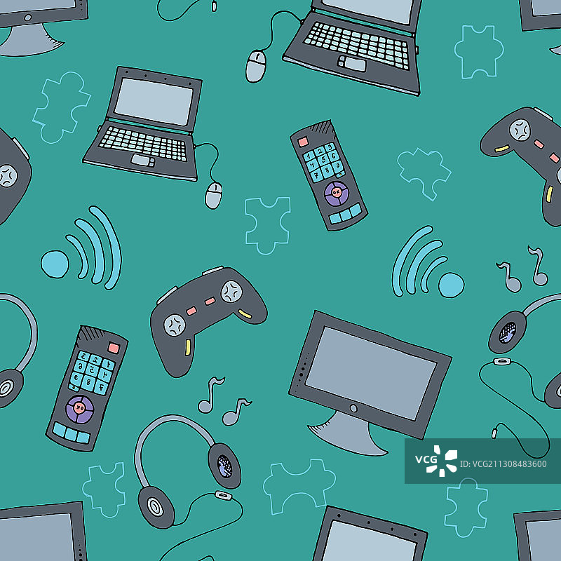 电脑玩具无缝图案背景图片素材
