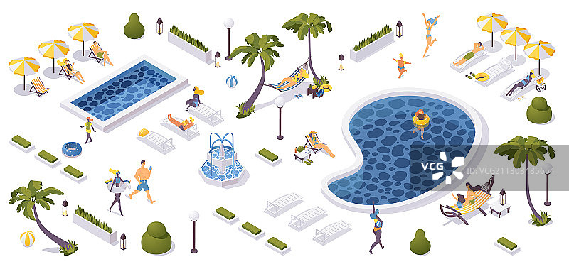 热带海滩度假村概念2.5D场景图片素材