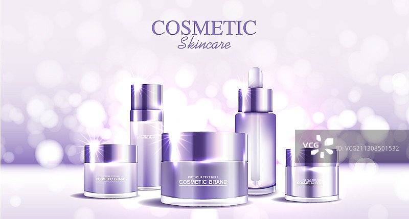 紫色背景上的化妆品或护肤品金色产品广告图片素材