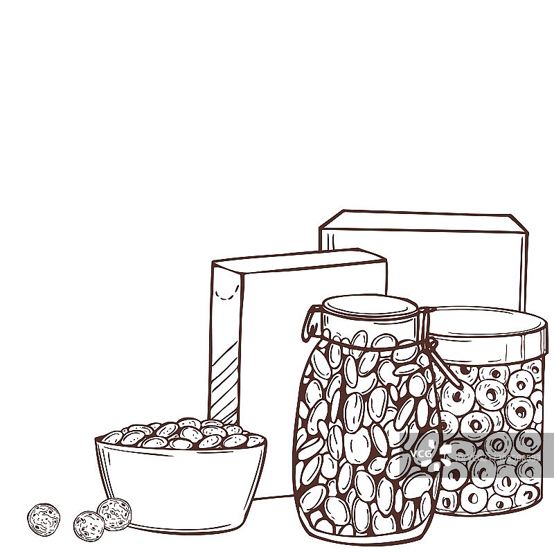 手绘早餐谷物草图图片素材