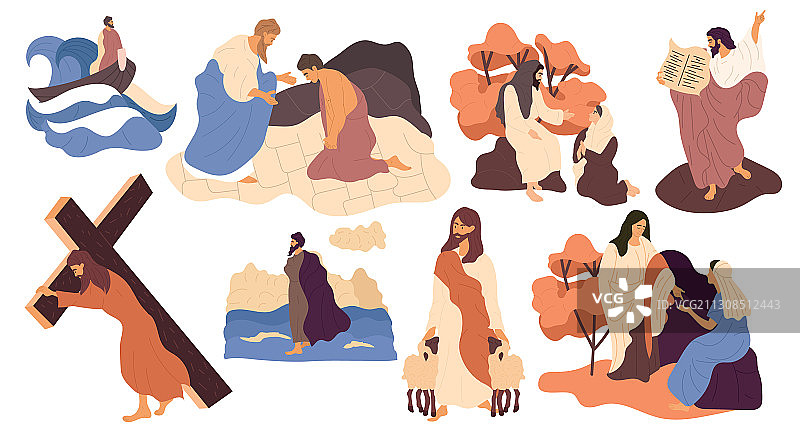 八个不同的圣经场景合集图片素材