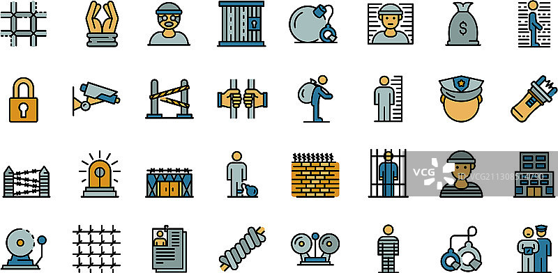 监狱彩色线条图标图片素材