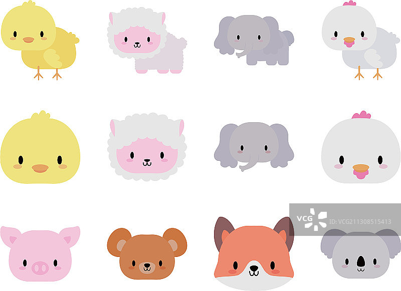 可爱动物扁平风格图标合集图片素材