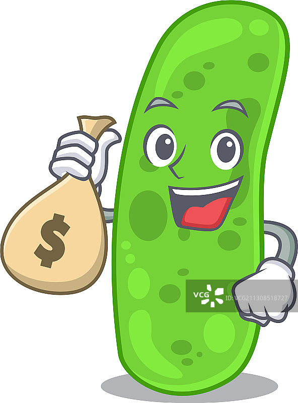 手持金钱的卡通痤疮丙酸杆菌图片素材