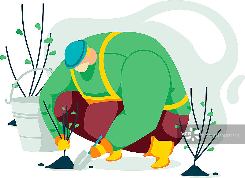 农民男性角色照料幼苗图片素材