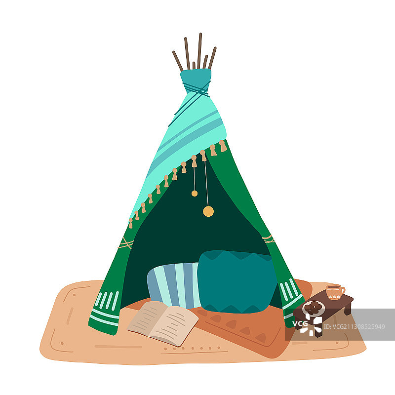 扁平风毯子房屋与枕头花环图片素材