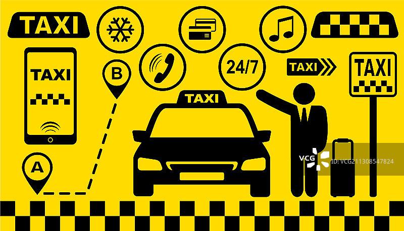 黄色背景上的出租车图标图片素材