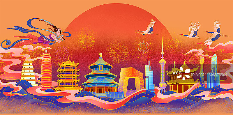 盛世欢腾城市地标集合图片素材