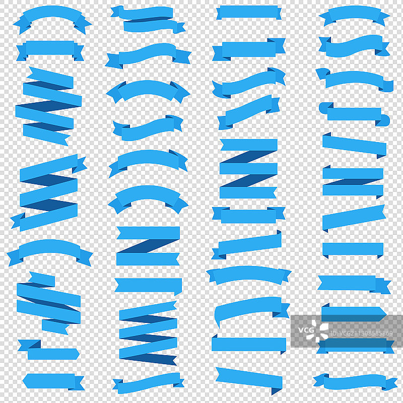 透明背景蓝色丝带组图片素材
