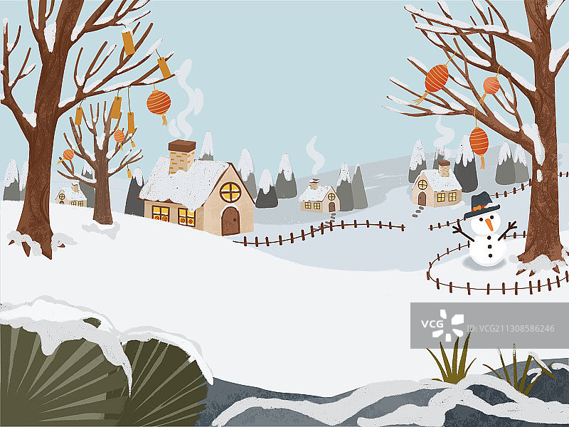 冬雪村庄背景图片素材