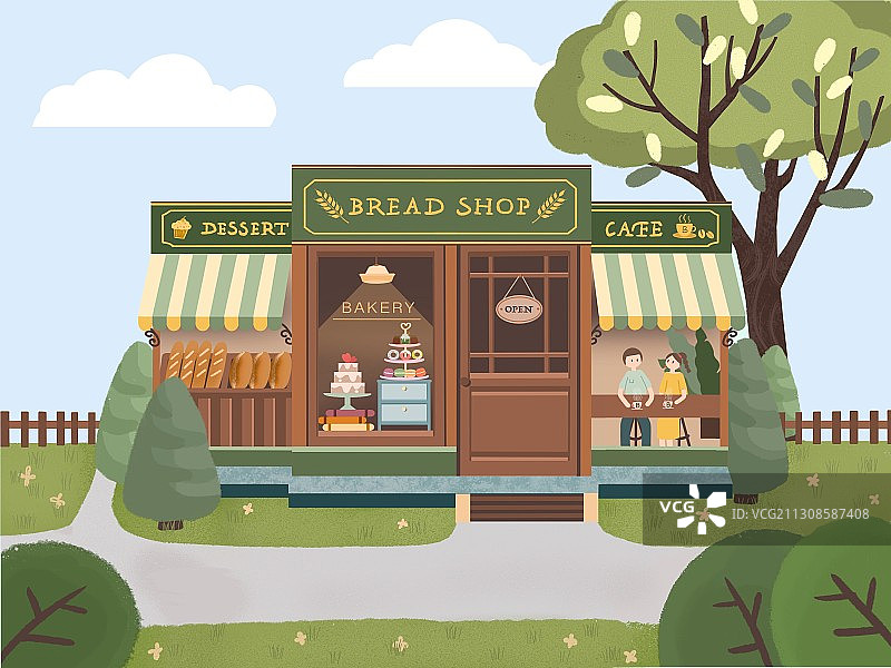 街边面包店背景图片素材