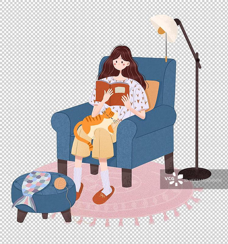 女孩与猫阅读图片素材