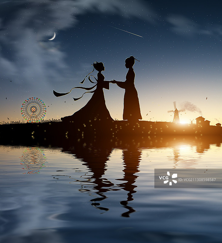 七夕节剪影图片素材