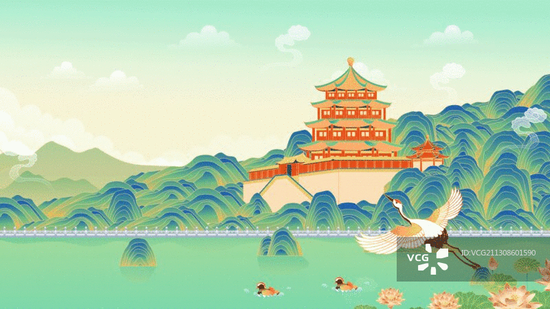 北京颐和园风景插画图片素材