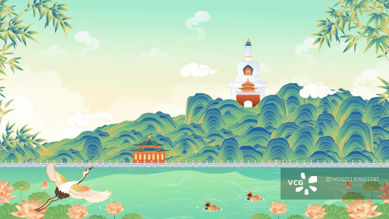 北京北海公园插画图片素材
