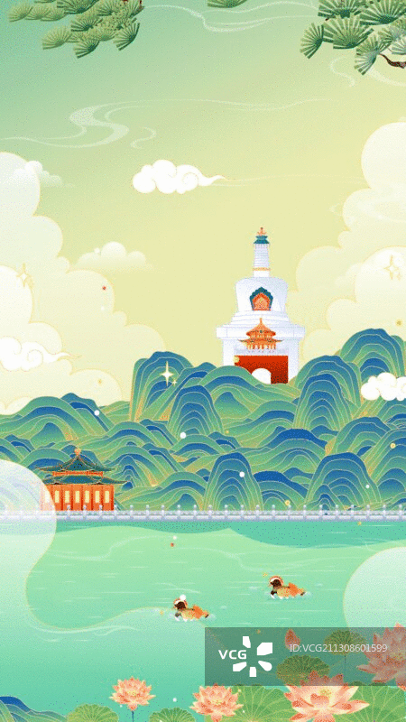 北京北海公园插画图片素材