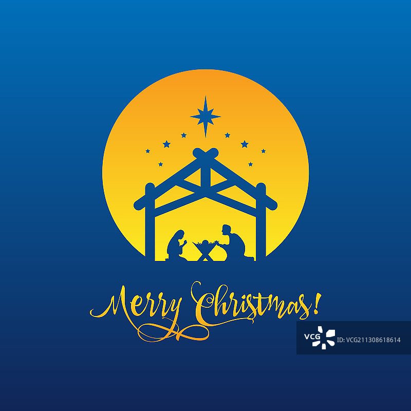 耶稣诞生场景剪影：玛丽和约瑟夫图片素材