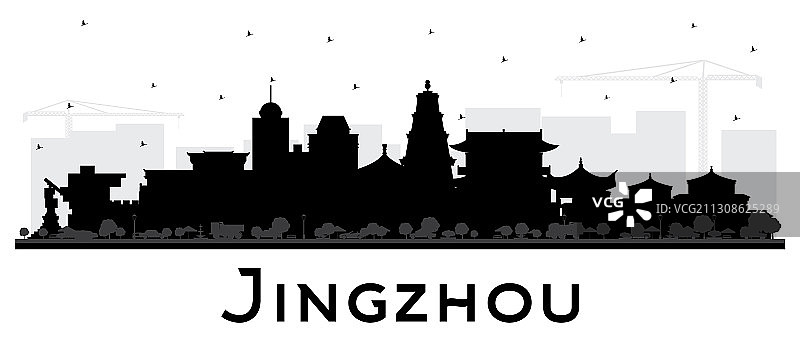 中国荆州市城市天际线黑色剪影图片素材