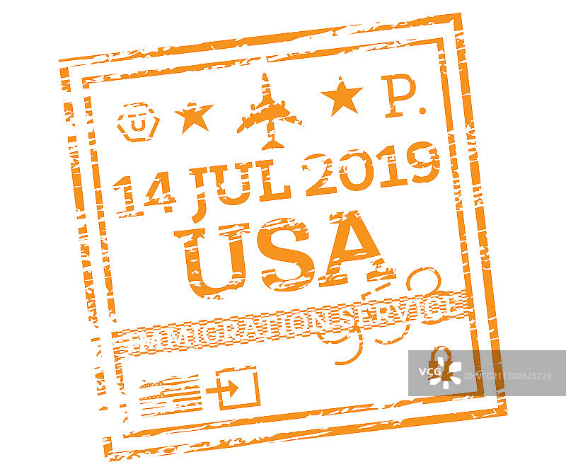 白色背景上孤立的美国护照印章图片素材