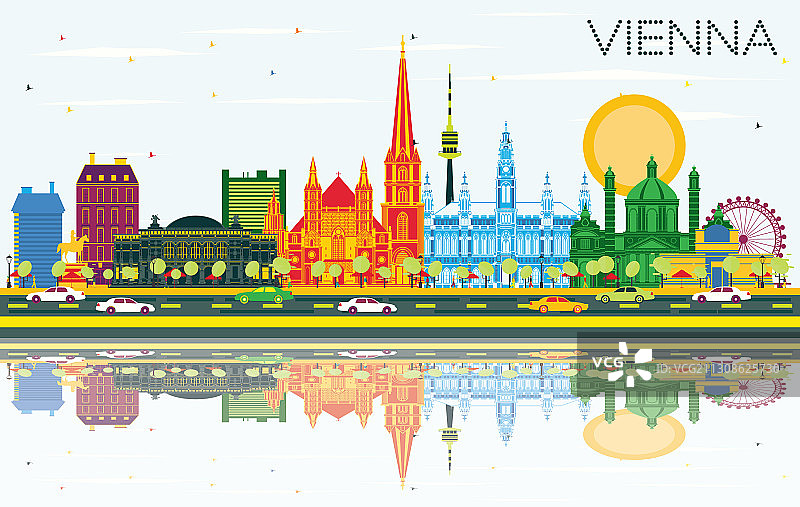 维也纳彩色建筑城市天际线图片素材