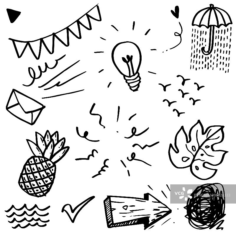 黑白手绘元素合集图片素材