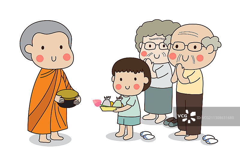 佛教沙弥手捧钵接受食物图片素材