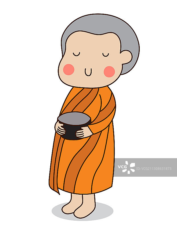 闭着眼睛的佛教新手拿着钵图片素材