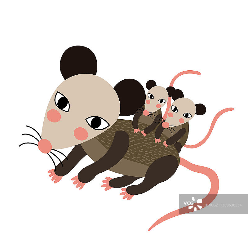 母婴负鼠动物卡通形象图片素材
