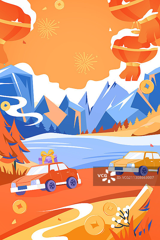 卡通春节新年2021牛年生肖吉祥物元旦除夕传统中国风矢量插画图片素材