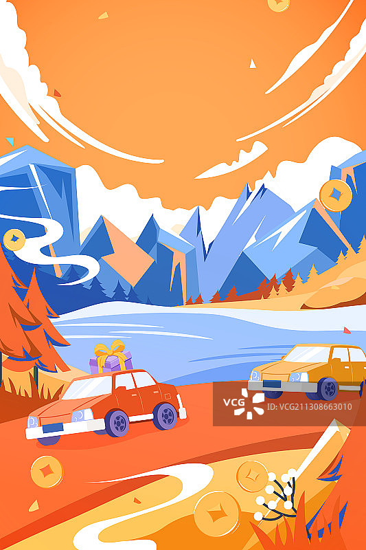 卡通春节新年2021牛年生肖吉祥物元旦除夕传统中国风矢量插画图片素材