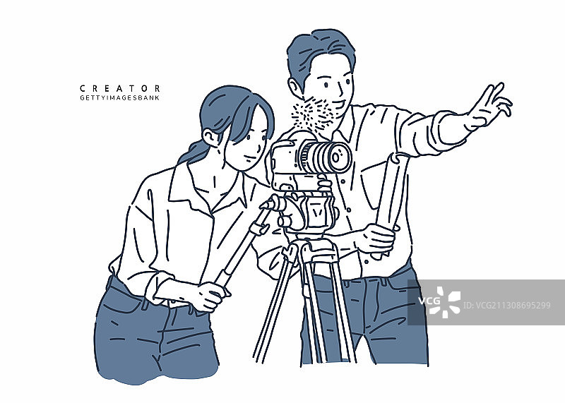 媒体视频导演团队合作插画图片素材