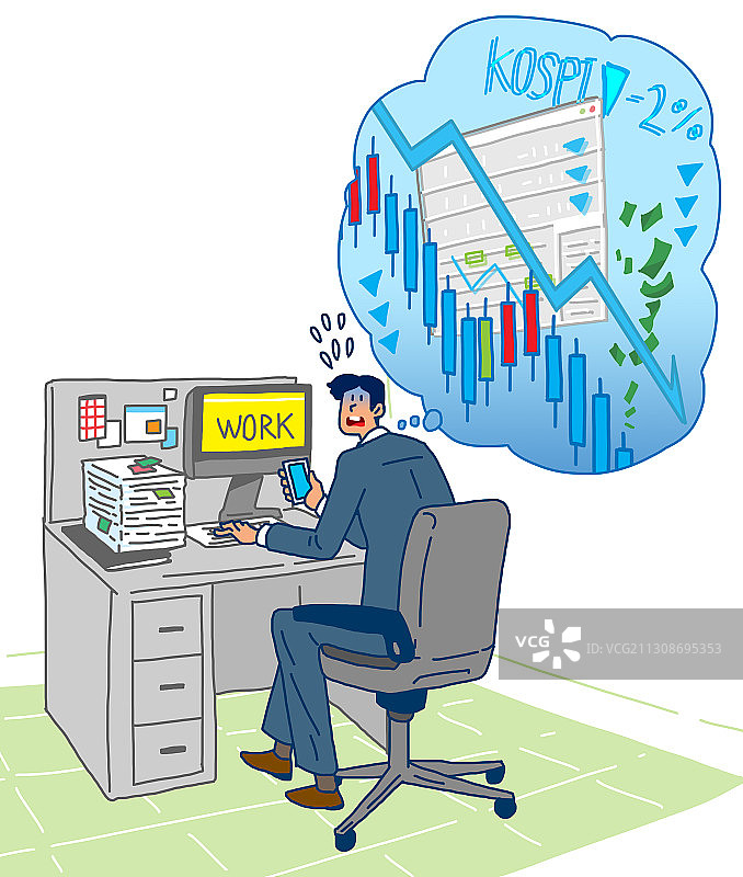 股市数据财经报纸投资技巧焦虑熔断插画图片素材