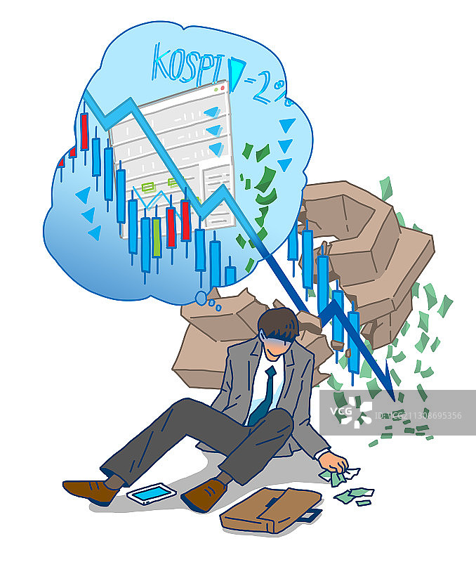 股市数据财经报纸投资技巧焦虑熔断插画图片素材