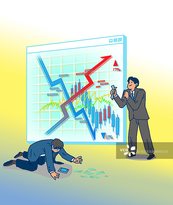 股市数据财经报纸投资技巧焦虑熔断插画图片素材