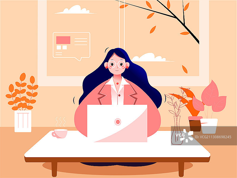 矢量插画在家里办公的职业女性图片素材