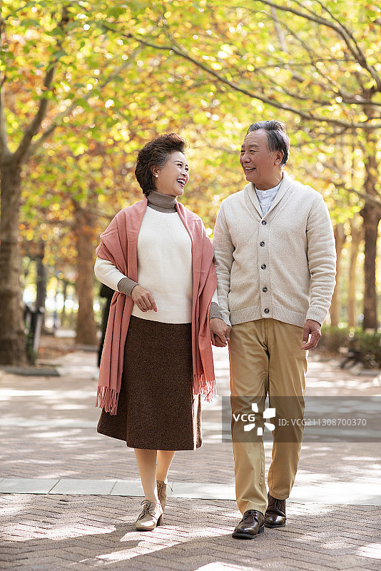 老年夫妇在小区散步图片素材