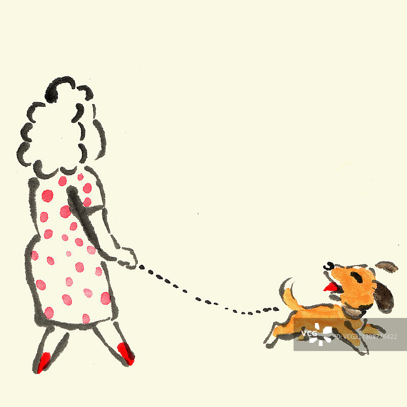 插画：遛狗图片素材
