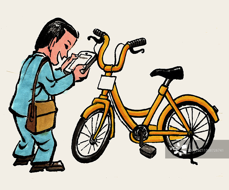 插画：扫码共享单车图片素材