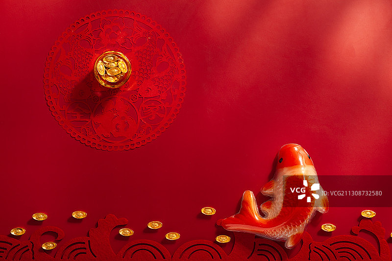中国福字剪纸和年糕鱼图片素材