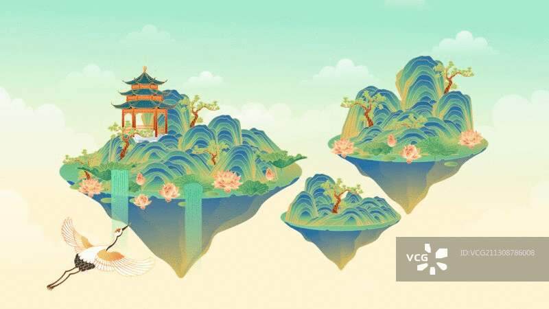 国潮风山水风景矢量插画图片素材