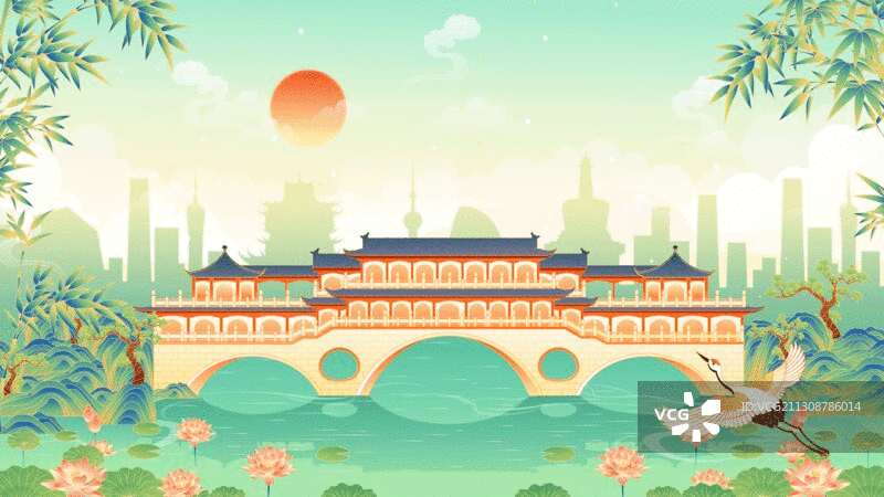 四川成都安顺廊桥矢量插画图片素材