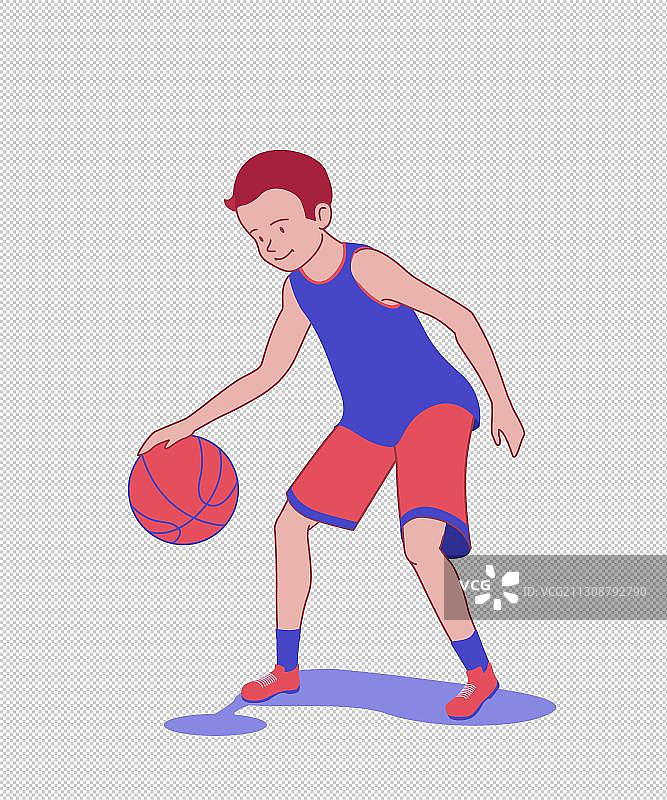 穿篮球服小男孩低头拍篮球姿势图片素材